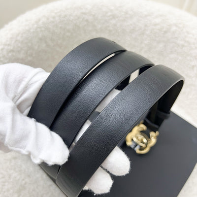 Chanel White Enamel CC Logo Belt in Black Calfskin and GHW Sz 90