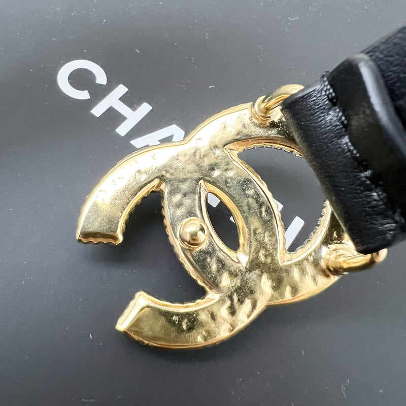 Chanel White Enamel CC Logo Belt in Black Calfskin and GHW Sz 90