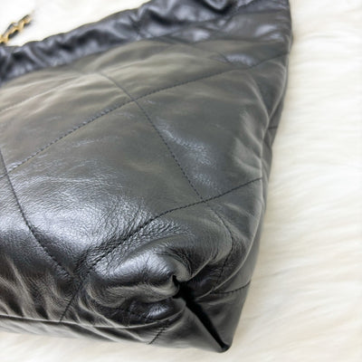 Chanel 22 Small Hobo Bag with White Logo in Black Calfskin and GHW