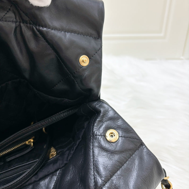 Chanel 22 Small Hobo Bag with White Logo in Black Calfskin and GHW