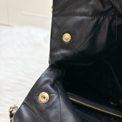 Chanel 22 Small Hobo Bag with White Logo in Black Calfskin and GHW