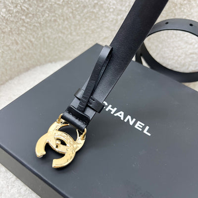 Chanel White Enamel CC Logo Belt in Black Calfskin and GHW Sz 90