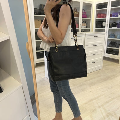 Chanel Triple CC Vintage Tote in Black Caviar and GHW