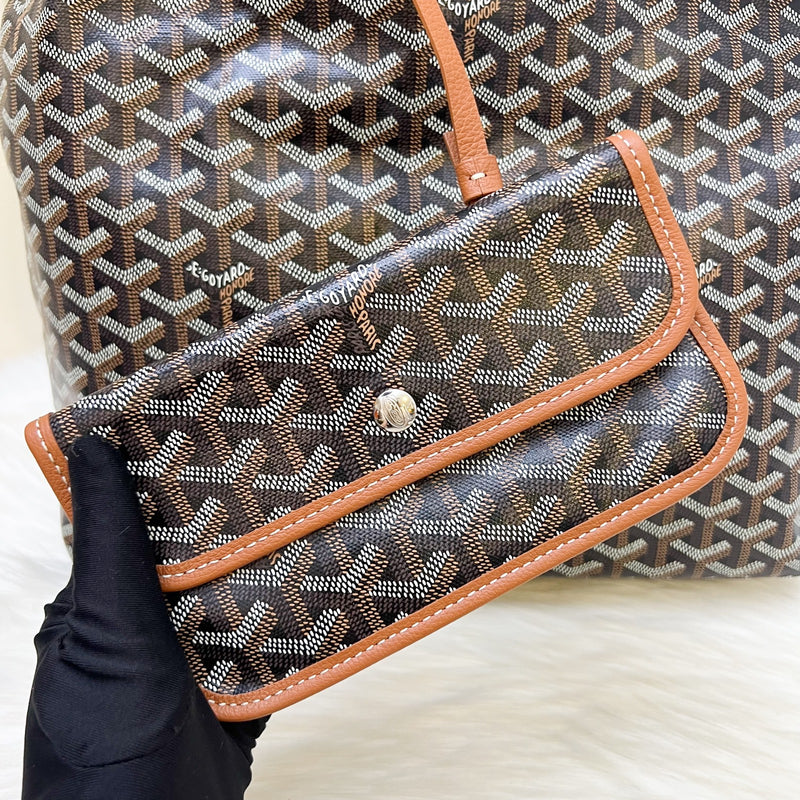 Goyard Boheme PM Hobo Bag in in Black Signature Goyardine Canvas and Brown Trim