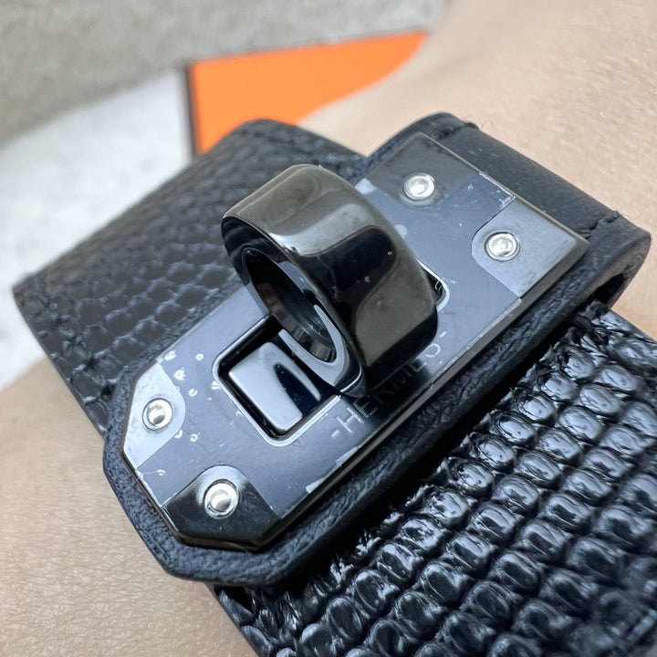 Hermes Kelly Twist So Black Bracelet in Black Lizard Leather and