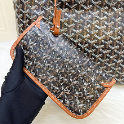 Goyard Boheme PM Hobo Bag in in Black Signature Goyardine Canvas and Brown Trim