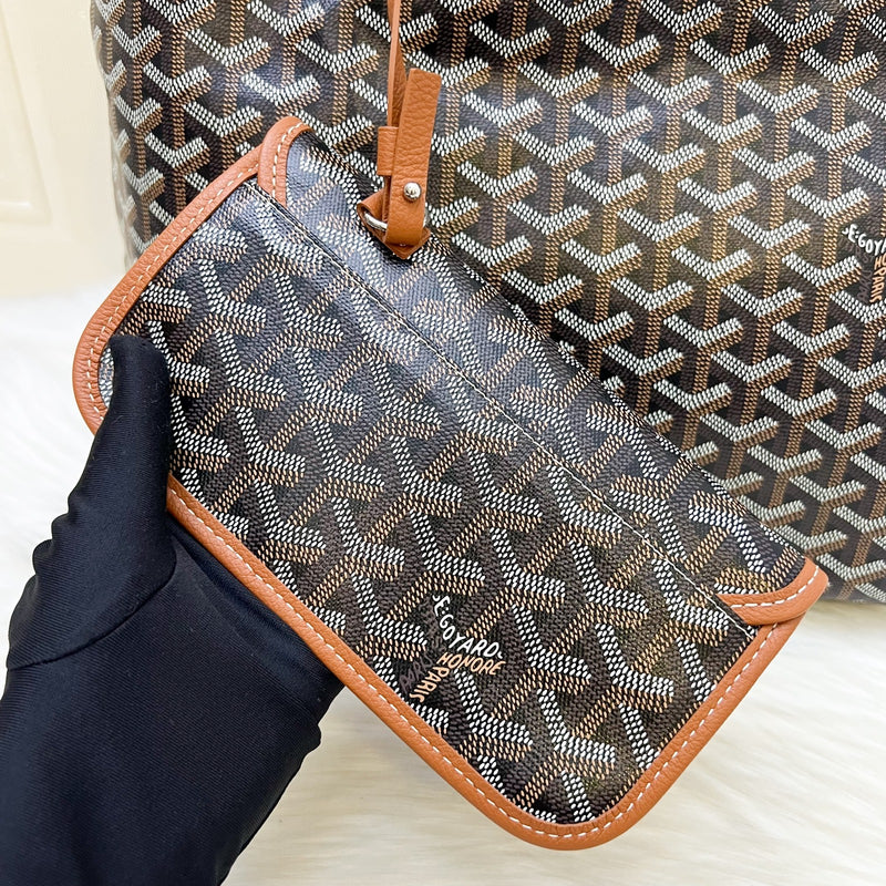Goyard Boheme PM Hobo Bag in in Black Signature Goyardine Canvas and Brown Trim
