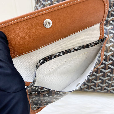 Goyard Boheme PM Hobo Bag in in Black Signature Goyardine Canvas and Brown Trim