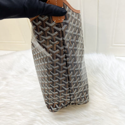 Goyard Boheme PM Hobo Bag in in Black Signature Goyardine Canvas and Brown Trim