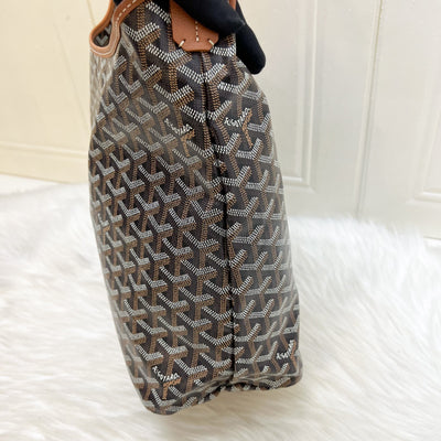 Goyard Boheme PM Hobo Bag in in Black Signature Goyardine Canvas and Brown Trim