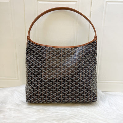 Goyard Boheme PM Hobo Bag in in Black Signature Goyardine Canvas and Brown Trim