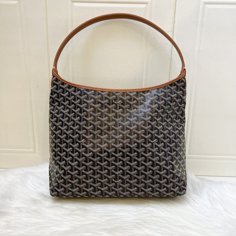 Goyard Boheme PM Hobo Bag in in Black Signature Goyardine Canvas and Brown Trim