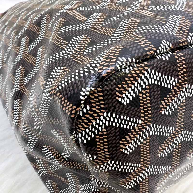 Goyard Boheme PM Hobo Bag in in Black Signature Goyardine Canvas and Brown Trim