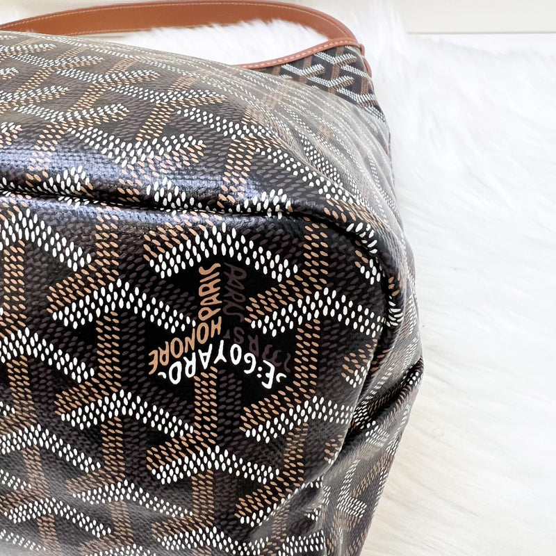 Goyard Boheme PM Hobo Bag in in Black Signature Goyardine Canvas and Brown Trim