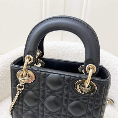 Dior Mini Lady Dior in Black Lambskin and LGHW