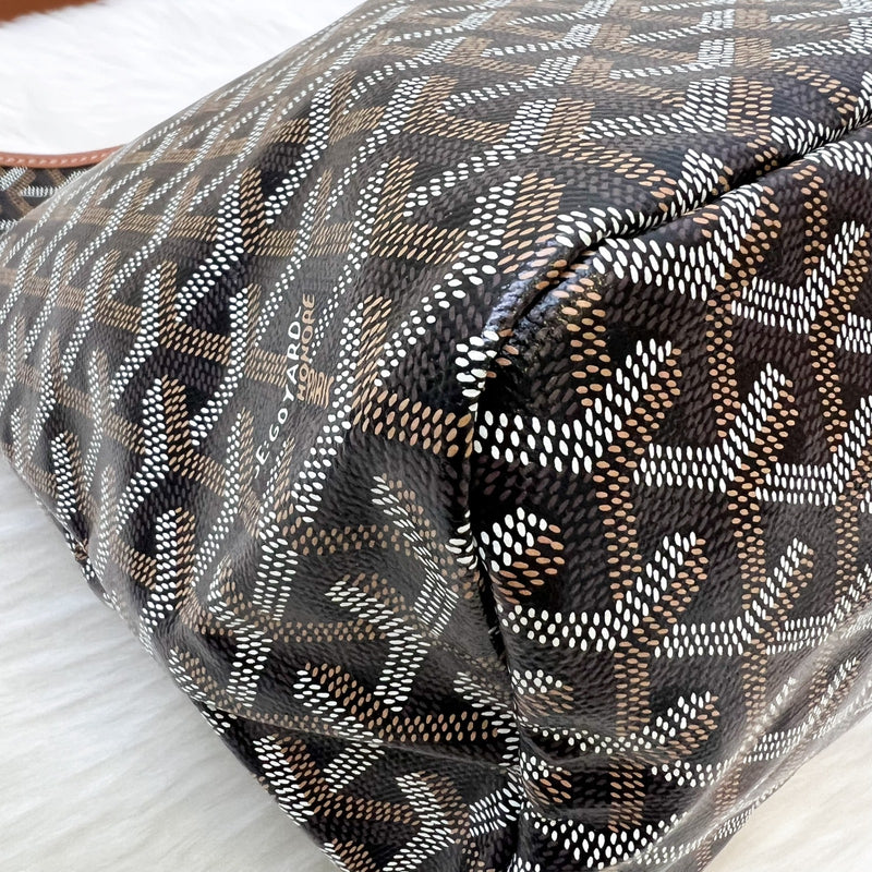 Goyard Boheme PM Hobo Bag in in Black Signature Goyardine Canvas and Brown Trim