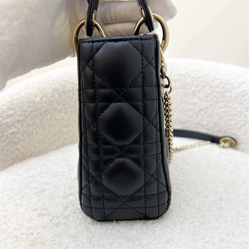 Dior Mini Lady Dior in Black Lambskin and LGHW