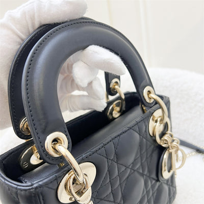 Dior Mini Lady Dior in Black Lambskin and LGHW