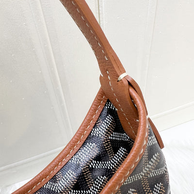 Goyard Boheme PM Hobo Bag in in Black Signature Goyardine Canvas and Brown Trim