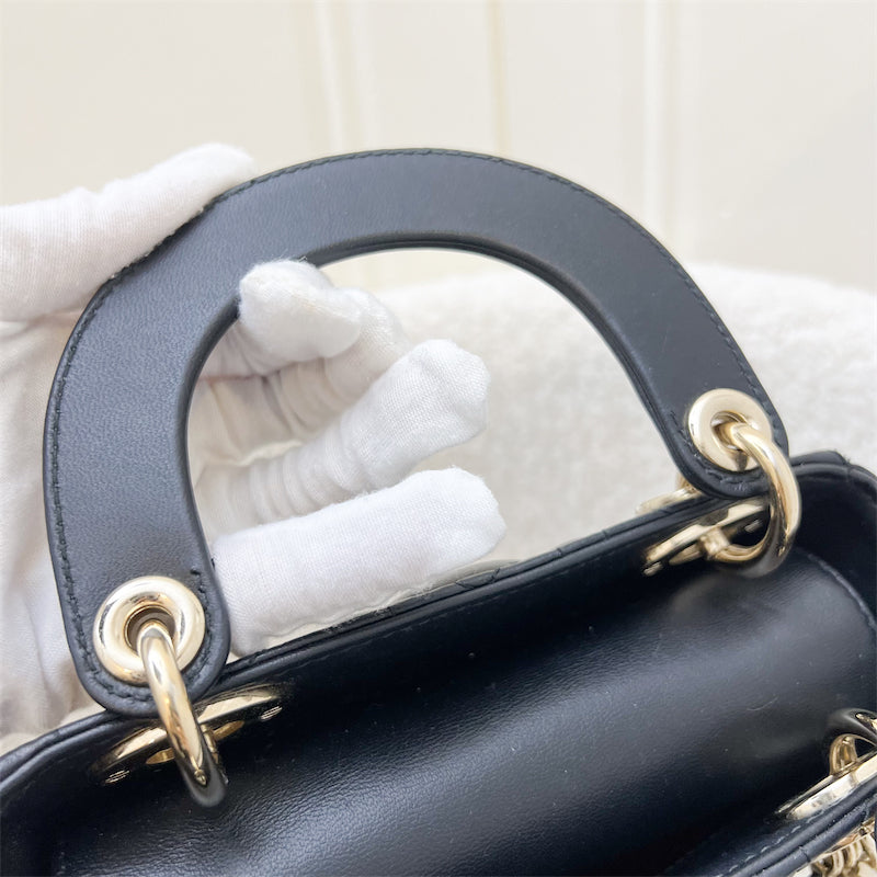 Dior Mini Lady Dior in Black Lambskin and LGHW