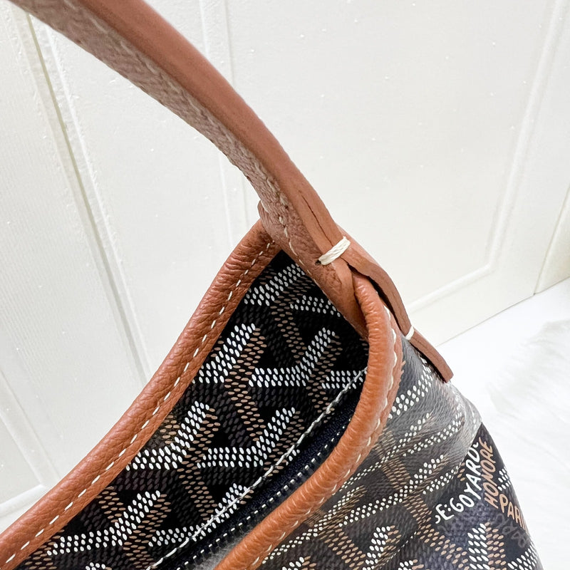 Goyard Boheme PM Hobo Bag in in Black Signature Goyardine Canvas and Brown Trim