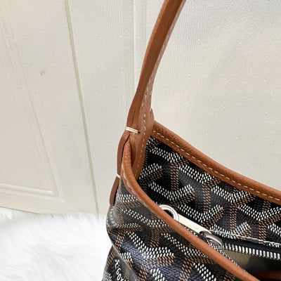 Goyard Boheme PM Hobo Bag in in Black Signature Goyardine Canvas and Brown Trim