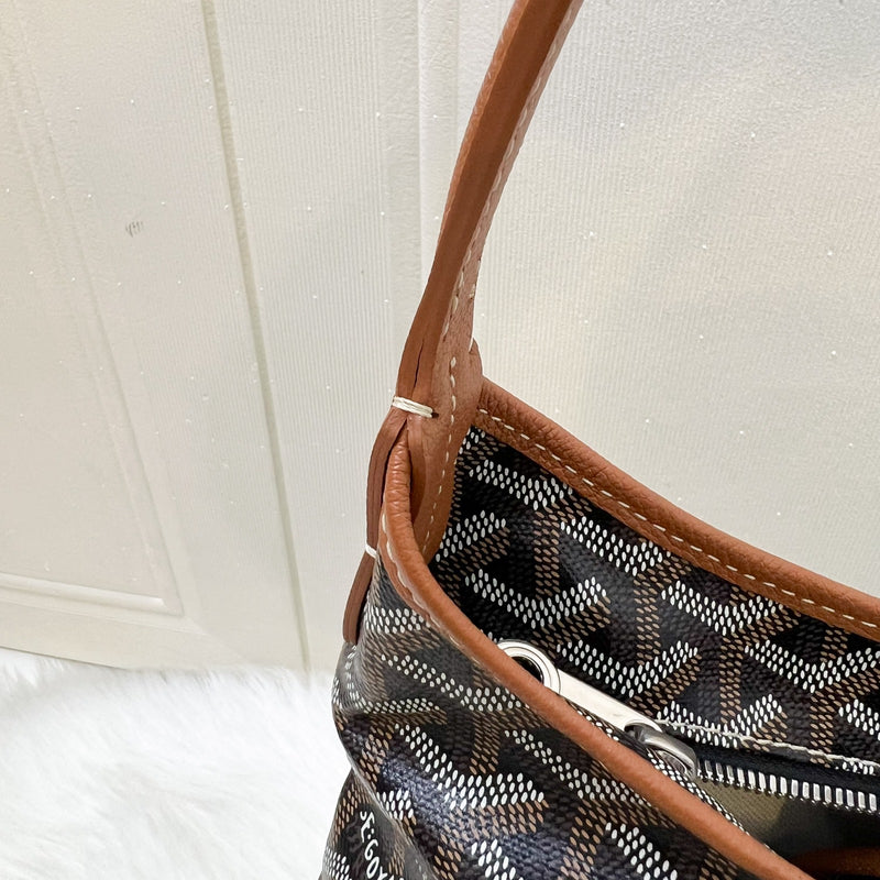 Goyard Boheme PM Hobo Bag in in Black Signature Goyardine Canvas and Brown Trim