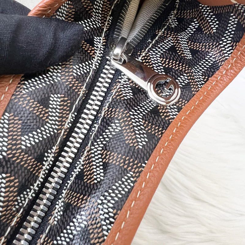 Goyard Boheme PM Hobo Bag in in Black Signature Goyardine Canvas and Brown Trim