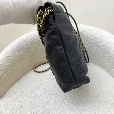Chanel 22 Mini Hobo Handbag in Black Shiny Caviar and AGHW