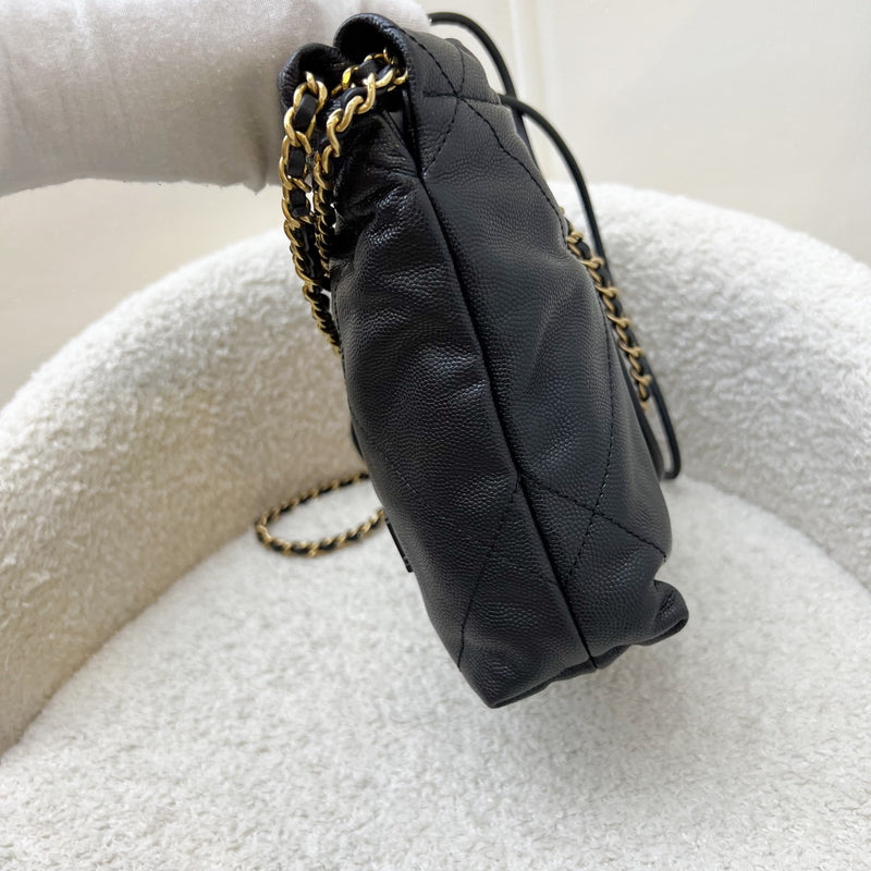 Chanel 22 Mini Hobo Handbag in Black Shiny Caviar and AGHW