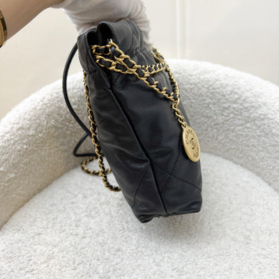 Chanel 22 Mini Hobo Handbag in Black Shiny Caviar and AGHW