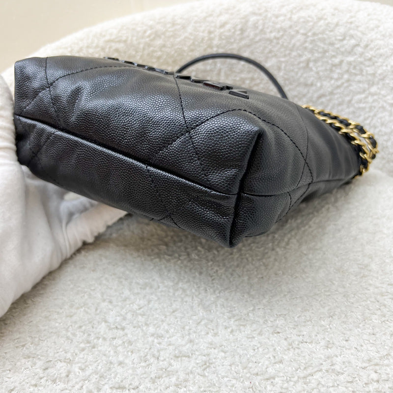 Chanel 22 Mini Hobo Handbag in Black Shiny Caviar and AGHW