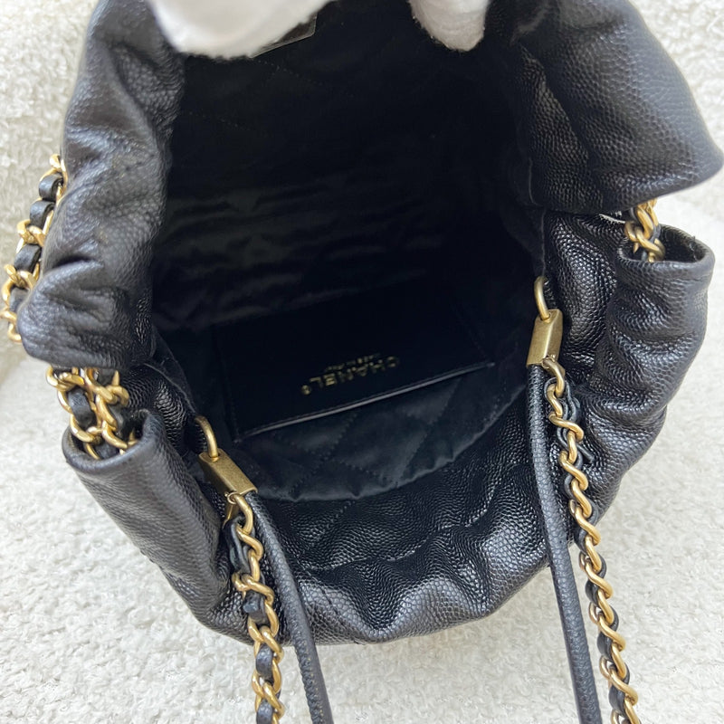Chanel 22 Mini Hobo Handbag in Black Shiny Caviar and AGHW