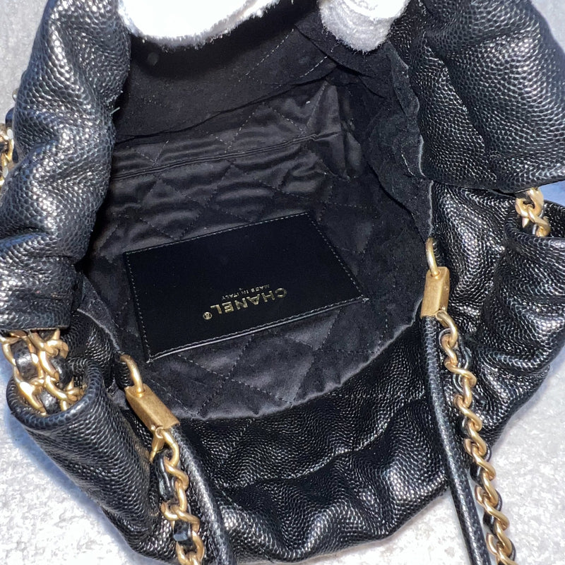 Chanel 22 Mini Hobo Handbag in Black Shiny Caviar and AGHW