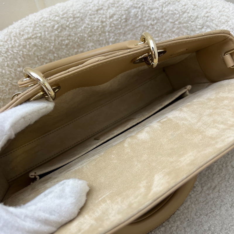Dior Medium Lady D-Joy Bag in Biscuit (Milk Tea Beige) Cannage Lambskin and LGHW (Model: M0540ONGE)