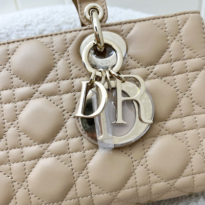 Dior Medium Lady D-Joy Bag in Biscuit (Milk Tea Beige) Cannage Lambskin and LGHW (Model: M0540ONGE)