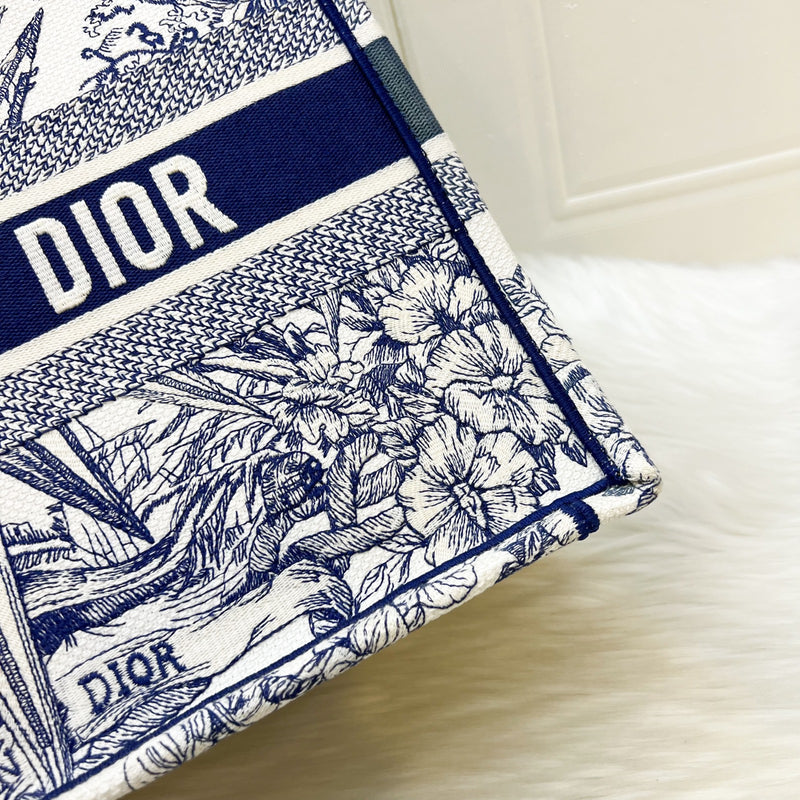Dior Medium Book Tote in Blue and Ecru Reve d Infini Embroidery Canvas