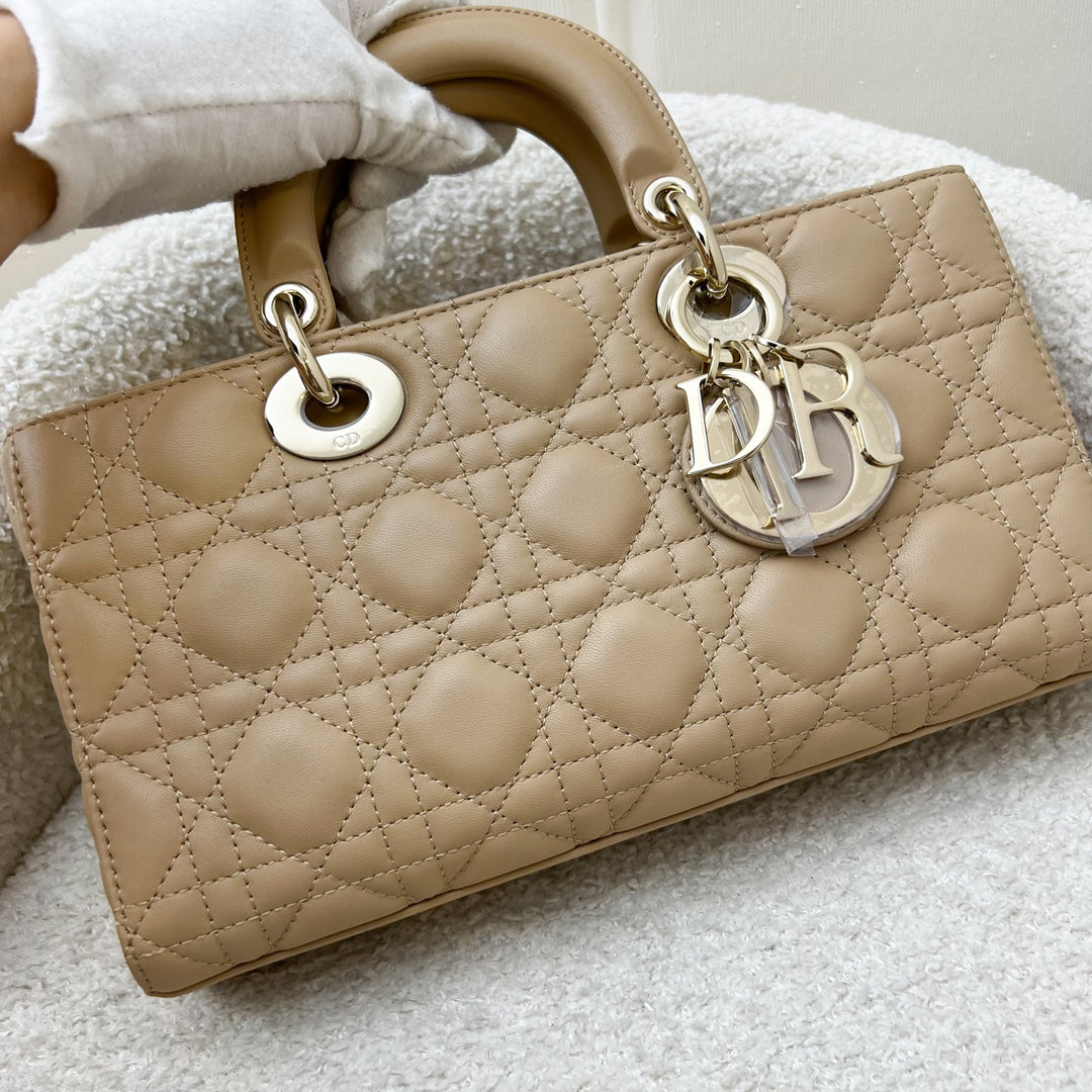 Dior Medium Lady D-Joy Bag in Biscuit (Milk Tea Beige) Cannage Lambskin and LGHW (Model: M0540ONGE)