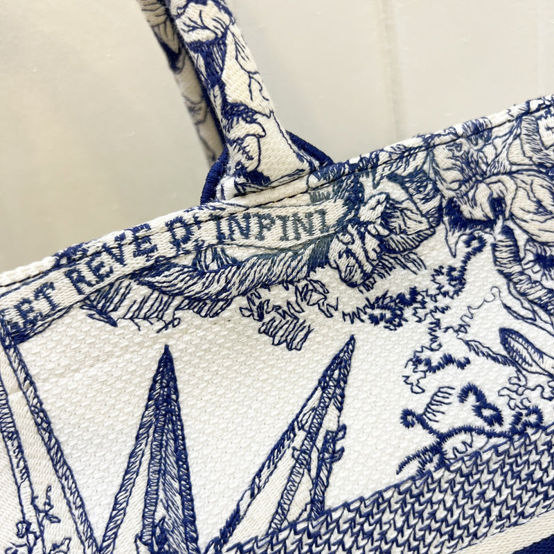 Dior Medium Book Tote in Blue and Ecru Reve d Infini Embroidery Canvas