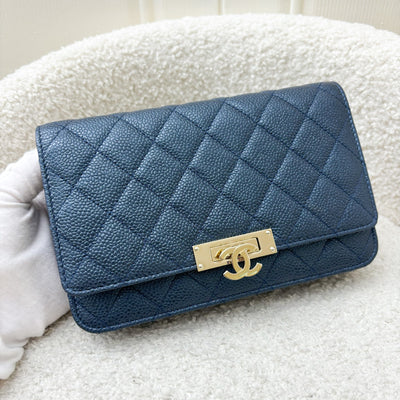 Chanel Golden Class Wallet On Chain WOC in Iridescent Blue Caviar and GHW