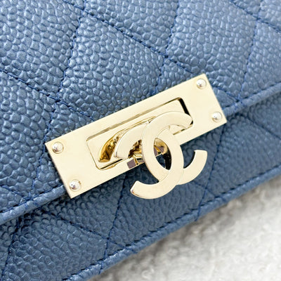 Chanel Golden Class Wallet On Chain WOC in Iridescent Blue Caviar and GHW