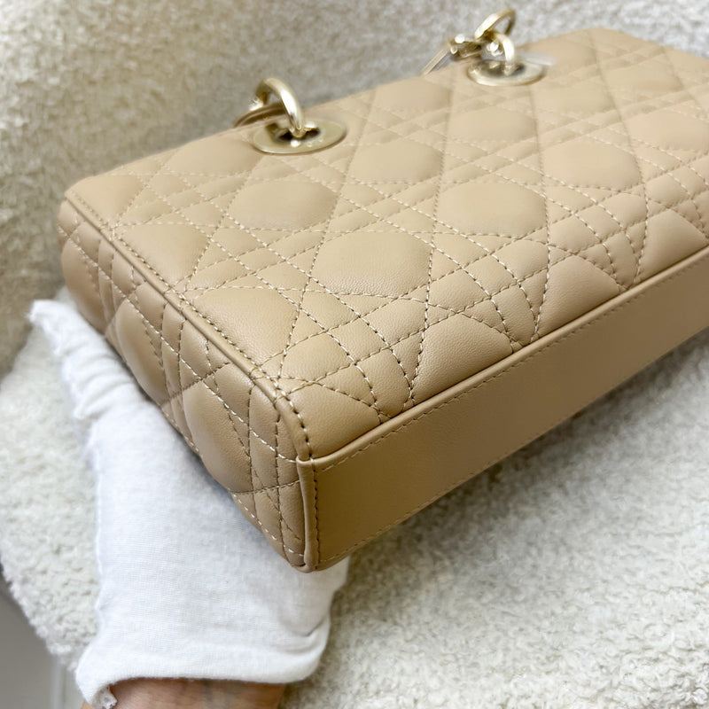 Dior Medium Lady D-Joy Bag in Biscuit (Milk Tea Beige) Cannage Lambskin and LGHW (Model: M0540ONGE)