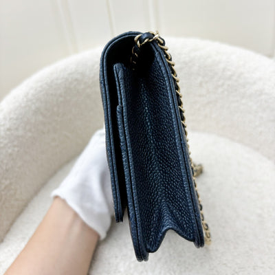 Chanel Golden Class Wallet On Chain WOC in Iridescent Blue Caviar and GHW