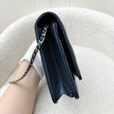 Chanel Golden Class Wallet On Chain WOC in Iridescent Blue Caviar and GHW