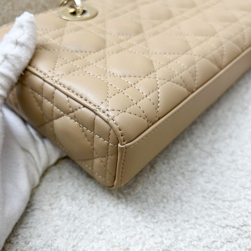 Dior Medium Lady D-Joy Bag in Biscuit (Milk Tea Beige) Cannage Lambskin and LGHW (Model: M0540ONGE)