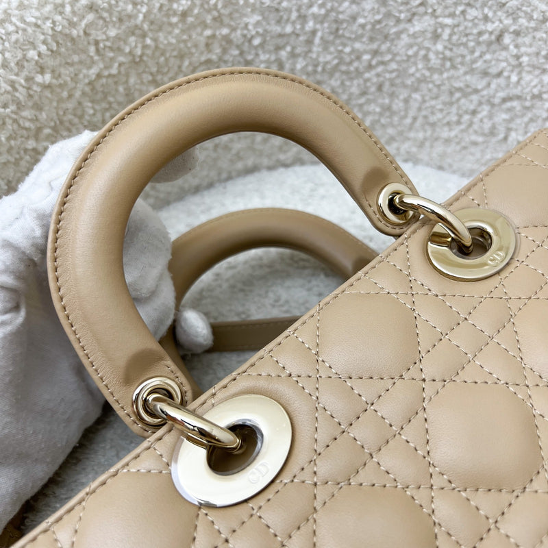 Dior Medium Lady D-Joy Bag in Biscuit (Milk Tea Beige) Cannage Lambskin and LGHW (Model: M0540ONGE)