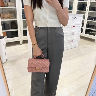 Chanel Top Handle Mini Rectangle Flap in Pink Lambskin AGHW