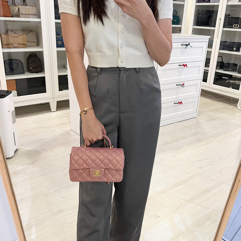 Chanel Top Handle Mini Rectangle Flap in Pink Lambskin AGHW