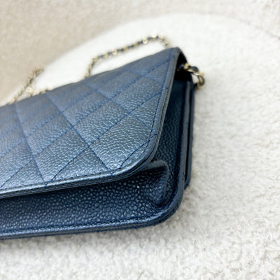 Chanel Golden Class Wallet On Chain WOC in Iridescent Blue Caviar and GHW