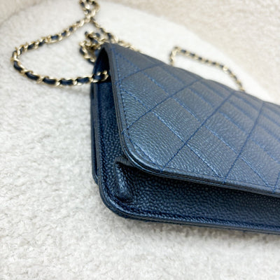 Chanel Golden Class Wallet On Chain WOC in Iridescent Blue Caviar and GHW